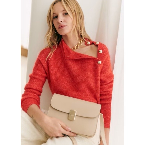 Sezane Trudy Jumper Red Size Medium Pullover Sweater Button Neck - Picture 12 of 12